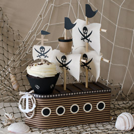 Pirate Easel Birthday Card and Ship Cupcake Stand by Thienly Azim